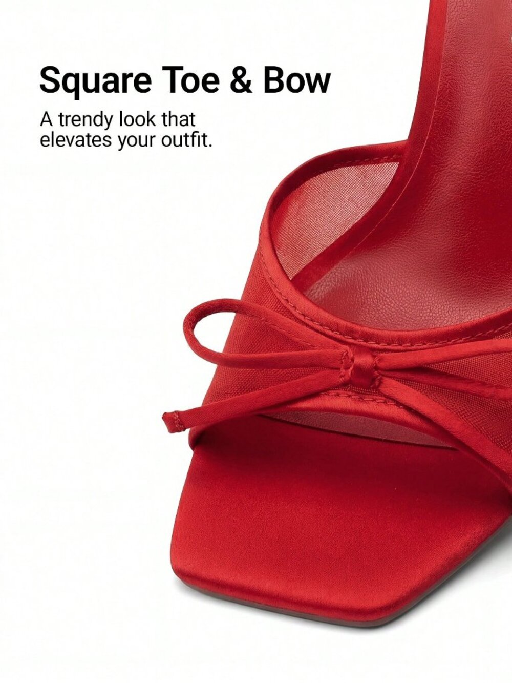 Red Glamorous Women's Stiletto Mule Sandals With Bow Mesh Decor - Picture 7 of 10